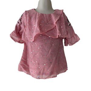 Little Lass- Ruffle Front 3/4 Sleeve Blouse